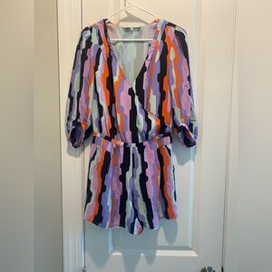 Beautiful Annie Griffin Colorful Silk Romper SZ 4 Elastic Waist Lined Gorgeous
